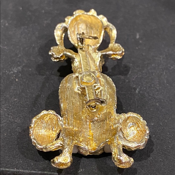 Gold Tone and White Poodle Brooch with AB - Picture 2 of 5